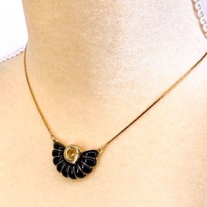 GIVENCHY Vintage Gold Tone Black Enamel Necklace